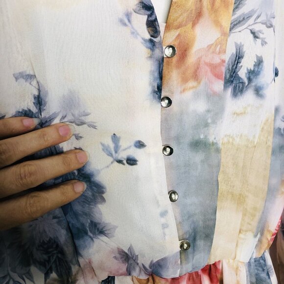 ZARA Women Floral Printed Midi Dress Size L Watercolor Artsy Beachy Blogger Fav - Picture 10 of 15